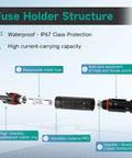10 Amp 1000 Volt Solar Fuse With Inline Fuse Holder IP67 Waterproof 2 Pack PV Panel String Fuse With Male And Female Connectors