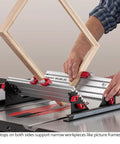 Pro Grade Spline Jig Kit For Router Table And Table Saw Making Badass Dovetail And Miter Joints with wood frame support in use.