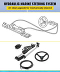 Beefy Hydraulic Outboard Steering Kit With 13.5 Inch Aluminum Wheel And 18 Foot Nylon Hose And 300HP Helm Pump diagram and components