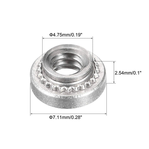 Badass Stainless Steel Self Clinching Rivet Nuts Size Six Thread Round Head Sheet Metal Fasteners dimensions showing detailed measurements.