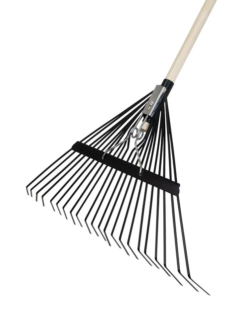 Sturdy Steel Tine Leaf Rake With Hardwood And Steel Handle For Lawns And Dethatching 22 Tines 21.6 Inch Head Black