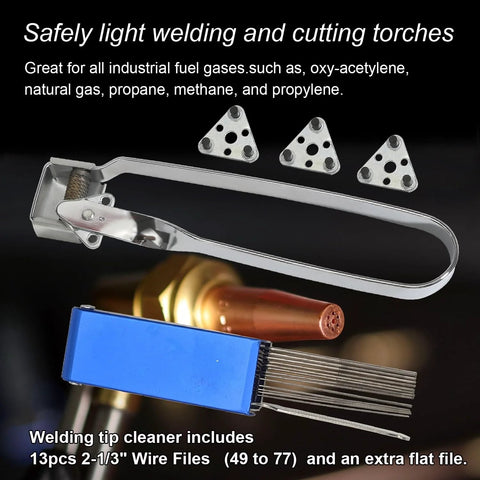 Front view of VASTOOLS welding accessories kit, 22pc, including chipping hammer and blue wire-files case
