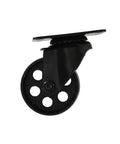 All-black metal swivel plate caster with brake, 3-inch wheel, heavy-gauge steel