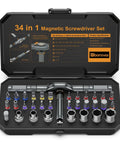 34 In 1 Magnetic Ratcheting Screwdriver Set With One Quarter Inch Socket Adapter 24 Bits And Seven Hex Sockets in case
