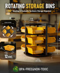 Rotating 360 Degree Screw And Bolt Organizer With 12 Small Parts Bins Silent Spin displayed on workbench