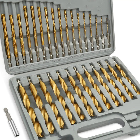 Titanium Coated HSS Impact Drill Bit Set, 30 Piece, Hex Shank, Quick Change Design, 1/16 To 1/2 Inch, Pro Grade Heavy Duty Bits For Metal Wood Plastic With Chatter Free Cuts For Clean, Accurate Holes