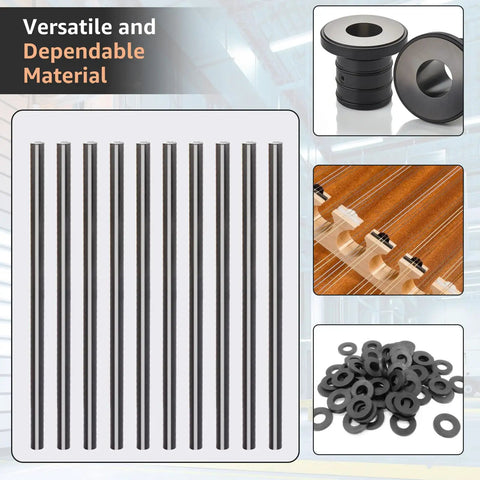 Ten Half Inch Black Acetal Copolymer Round Rods 12 Inch Long Bulk Pack Non Marring Fixture Ready POM Plastic Rods For DIY Projects Machining Prototyping And Crafting shown as ten black rods