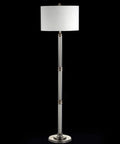 60 Inch Polished Nickel And Clear Glass Floor Lamp With White Linen Round Shade, Transitional Iron Standing Light For Your Living Room