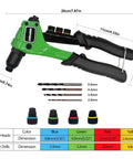 Heavy Duty Pop Rivet Gun Kit With 200 Rivees And Four Drill Bits, Professional Hand Riveter Tool Set For Metal Work, Auto Repair, Home Projects, Durable Rivetting Gun For Men with various drill sizes.