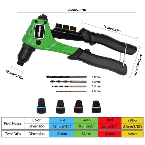Heavy Duty Pop Rivet Gun Kit With 200 Rivees And Four Drill Bits, Professional Hand Riveter Tool Set For Metal Work, Auto Repair, Home Projects, Durable Rivetting Gun For Men with various drill sizes.