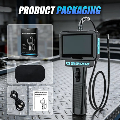 Packaging for Two-Way 210 Degree Articulating Borescope Endoscope With Light 1080P Mechanic Inspection Tool 4.3 Inch IPS Display