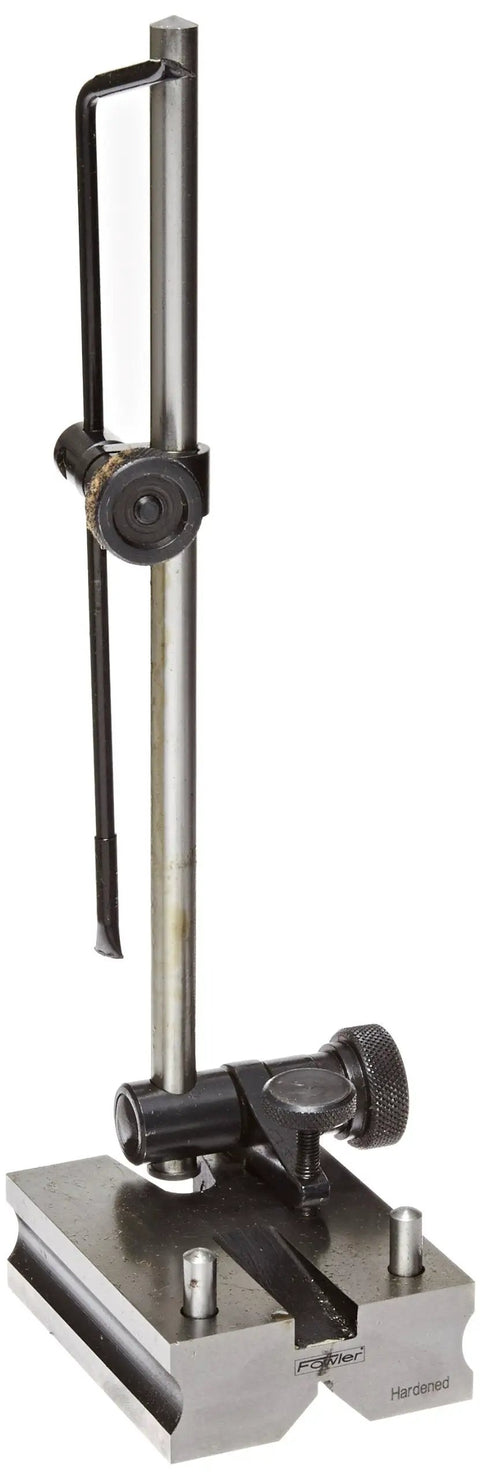 Surface Gage With 9 Inch Spindle And Double Ended Scriber, Hardened Base, Retractable Pins, V Groove Ground Steel Base For Pro Grade Precision, Marking And Layout In Metalworking And Woodworking Shops