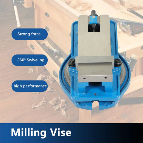 Built Tough Precision Mill Vise Featuring Rock Solid 360 Degree Swiveling Base Knockout Grip Heavy Duty Steel Bench Clamp top view showcasing milling vise structure.