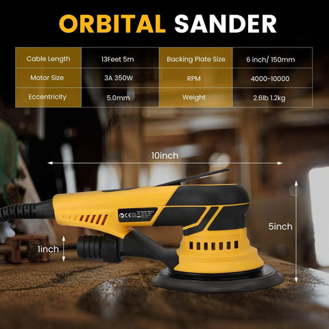 Kickin Up Dust Free Surfaces With This Beefy Electric Random Orbital Sander that features dimensions 10x5 inch for woodworking.
