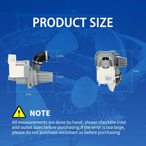 Size dimensions of Dishwasher Circulation Pump Motor Assembly Replacement For Whirlpool Kenmore Maytag Amana Sears Dishwashers