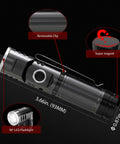 Diagram of Rechargeable LED Flashlight With 500 Lumens Magnetic Base Waterproof Build Three Modes High Low Strobe Compact Handheld Light