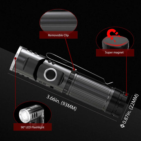Rechargeable LED Flashlights 500 Lumens Magnetic Waterproof Mini Handheld Lights 3 Modes High Low Strobe Tiny Yet Mighty For Camping Outdoor Hiking 4 Pack