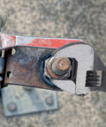 Two Pack 2.5 Inch Mini Adjustable Crescent Wrenches With Locking Keychain in use on a rusted bolt, compact carbon steel tool.