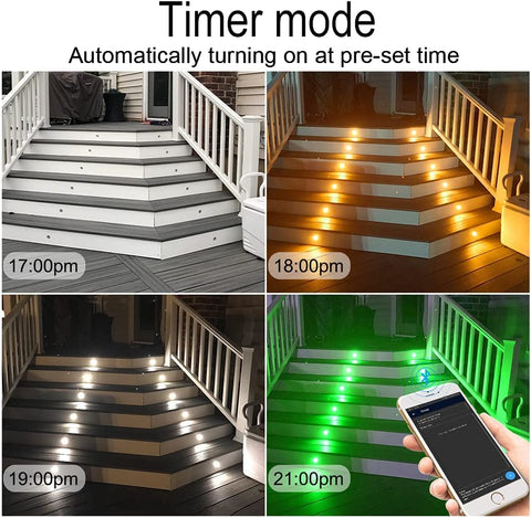 20 Pack WiFi RGBW Deck Light Kit With Remote, Voice Control, Alexa And Google Assistant on timer setting for stairs