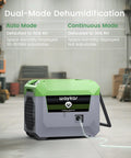 Industrial Grade 150 Pint Commercial Dehumidifier With Built In Pump And Drain Hose on a job site with dual-mode display.