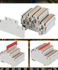 DIN Rail Terminal Block Kit With Screwless Push In Twin Spring Connectors ST2-2.5/2-2 Includes 60 Terminal Blocks, 20 Covers