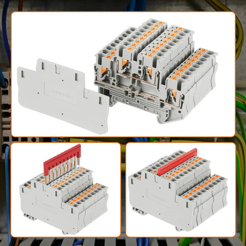 DIN Rail Terminal Block Kit With Screwless Push In Twin Spring Connectors ST2-2.5/2-2 Includes 60 Terminal Blocks, 20 Covers