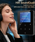 64GB Bluetooth 5.3 MP3 Player with Hi Fi Lossless Sound, pocket size for running and workouts, shown with headphones