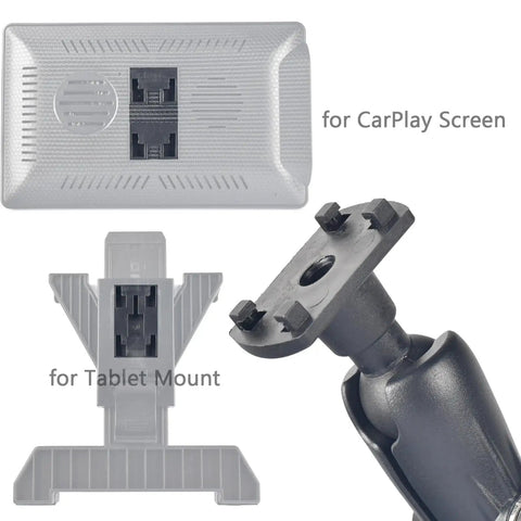 CarPlay Screen And Backup Monitor Mount with Aluminum Adjustable Arm, showing AMPS base and RAM B size ball for secure dash grip.