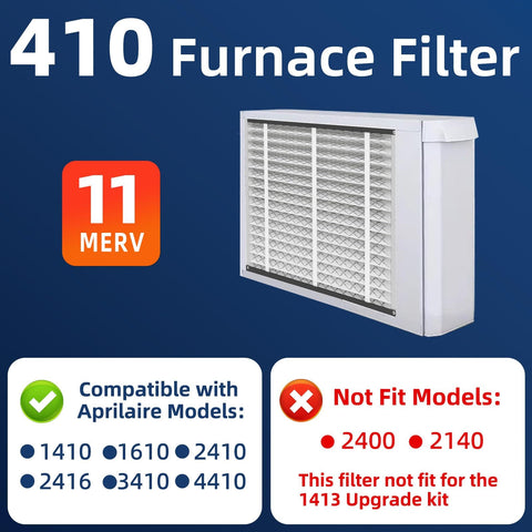 2 Pack 410 Replacement Air Filter MERV 11 16x25x4 Nominal Size For HVAC Furnace Upgrade Keeps Your Home Air Fresh Fits 4400 3410 2416 2410 1610 1410 Models Actual Size 16x28x4 showing filter and compatibility