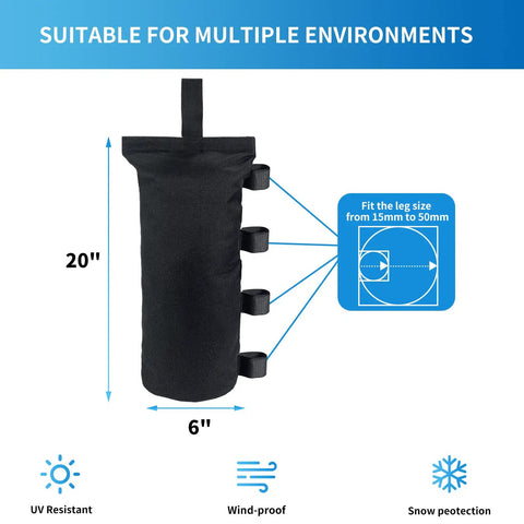 Beefy Heavy Duty Canopy Weight Bags Set of 4 for Pop Up Tents 30 Lbs Capacity Per Bag 1680D Waterproof Sand Bags size chart