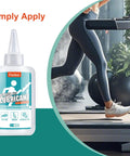 Premium Treadmill Belt Lubricant 7oz 200ml Silicone Lube For Smooth Belt Motion bottle beside running treadmill scene