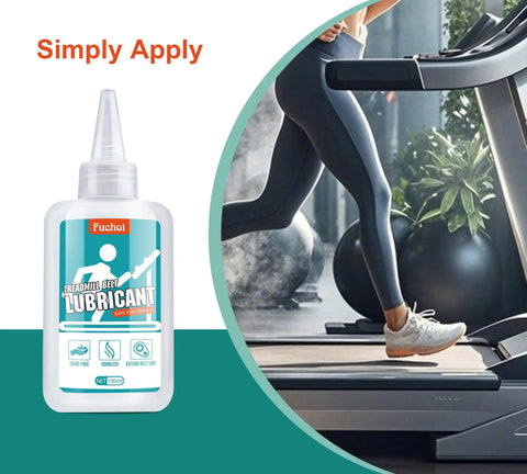 Premium Treadmill Belt Lubricant 7oz 200ml Silicone Lube For Smooth Belt Motion bottle beside running treadmill scene