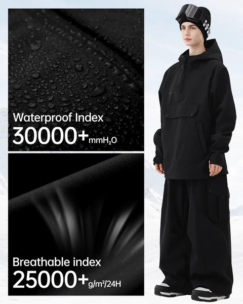 Unisex Ski Hoodie Anorak Pullover Jacket Baggy Fit Dope Waterproof Windproof Insulated Snow Gear For Men And Women Cozy Fleece Lined Winter Outerwear For Cold Weather And Wet Slopes