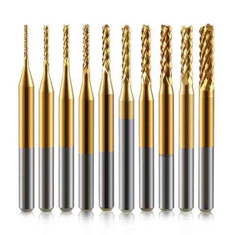 Dope Pro Grade 10 Piece Titanium Coated End Mills Set With 1 Eighth Inch Shank Micro Engraving Router Bits for CNC Machines
