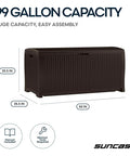 Beefy 99 Gallon Outdoor Wicker Resin Storage Chest With Easy Grip Handles For Patio Garden Garage Or Pool All Weather Mocha Heavy Duty Weatherproof Deck Box dimensions and features