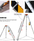 Darn Sturdy Portable Emergency Rescue Tripod With 30 Meter Winch And Legit Aluminum Frame For Deep Well Sewer And Tight Job Sites 440 Lbs Heavy Duty Adjustable Rope System showing adjustable legs and ball detent pins.