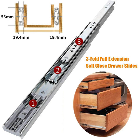 Beefy Soft Close Full Extension Drawer Slides With Ball Bearings Side Mount 650mm 26 Inch 2 Pack for kitchen cabinets