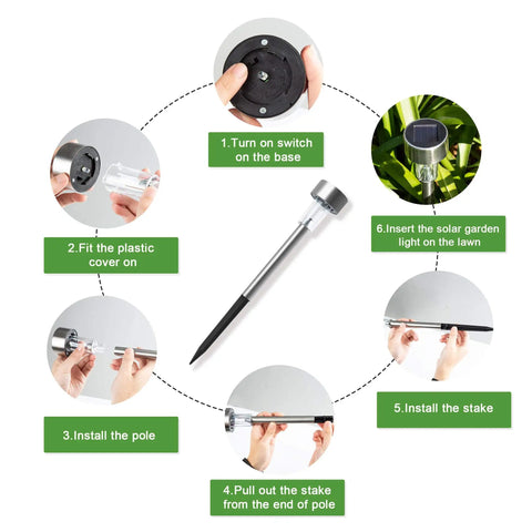 Installation steps for Outdoor Solar Lights 16 Pack Stainless Steel Waterproof Landscape Pathway Garden Lights.