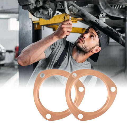 Two Pack 3 Inch Copper Exhaust Flange And Collector Gasket For SBC And BBC Engines Direct Fit Heavy Duty 3 Bolt Pattern