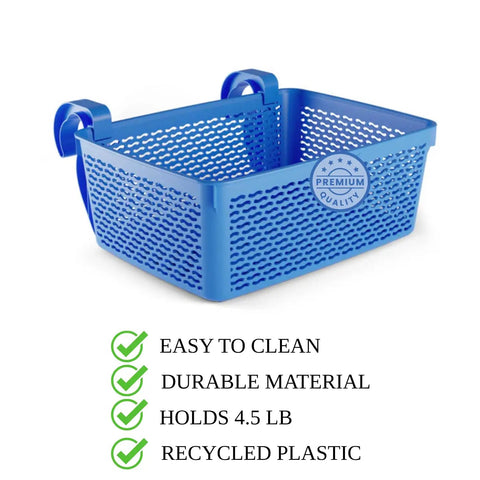 Two Pack XL Poolside Storage Baskets For Above Ground Pools Blue Easy Access Organizer Keeps Toys Goggles Drinks Neat And Within Reach Universal Fit For Most Frame Pools Up To 2.6 Inches Diameter Made In Europe