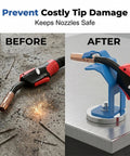 Heavy Duty Welding Magnetic Torch Holder With Strong Base For Secure Anti Slip MIG Torch Stand Precision Rack For Professional Workshop Use Keeps Your Gear Stable And Ready To Go Every Time, before and after comparison showing torch before and holder after.