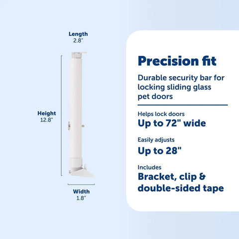 Sliding Glass Pet Door Security Bar Lock No Fuss Easy Install Adjustable Up To 28 Inches Fits Sliding Glass Doors Up To 72 Inches Wide Compatible With Most Pet Doors.