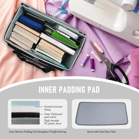 Open rolling bag with detachable dolly showcasing inner padding pad, books, and crafting supplies, highlighting multifunctional use.