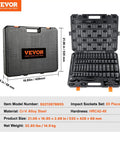Half Inch Drive Impact Socket Set, 65-Piece SAE And Metric, durable case open showing organized sockets and storage slots.