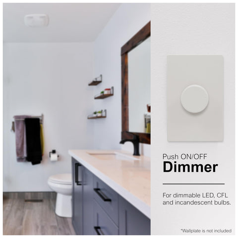 Three Way Rotating Dimmer Switch With Push On Off For Dimmable LED CFL And Incandescent Bulbs UL Listed White Or Light Almond Finish Includes Two Knob Colors For Easy Mood Lighting