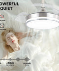 Sleek Retractable Ceiling Fan With Dimmable LED Lights And Remote, Space Savvy Acrylic Blades above a sleeping person.
