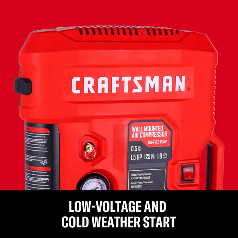 Craftsman Wall Mount Air Compressor With 8 Piece Accessory Kit, Portable Tire Inflator & Quiet Mini Tank 125 Psi Max Pressure Retractable 30 Ft Hose For Garage Home Car Maintenance