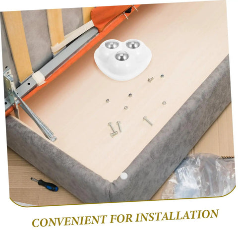 Heavy Duty Peel And Stick Caster Wheels 8 Pack Steel Rolling Casters installation view with screws and mounting base on furniture.