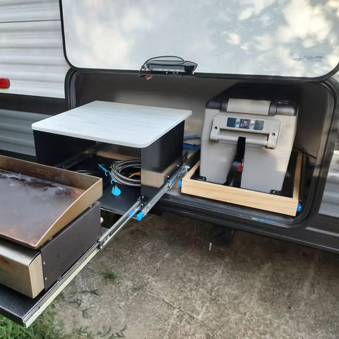 Heavy Duty Locking Drawer Slides Built Tough for Smooth Action, 250lbs Capacity, 56 Inch Side Mount Tool Box Glides in camper setup