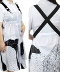 Front and back view of Transparent Waterproof Hair Stylist Apron with Adjustable Straps, showing durable material and design.